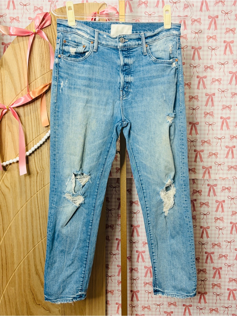 MOTHER Denim The Scrapper Ankle Light Blue Jeans Wicked Wild Calling 28